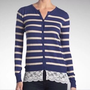 Anthropologie Lili Closet 100% Cotton Striped Blue and Cream Women's Sweater